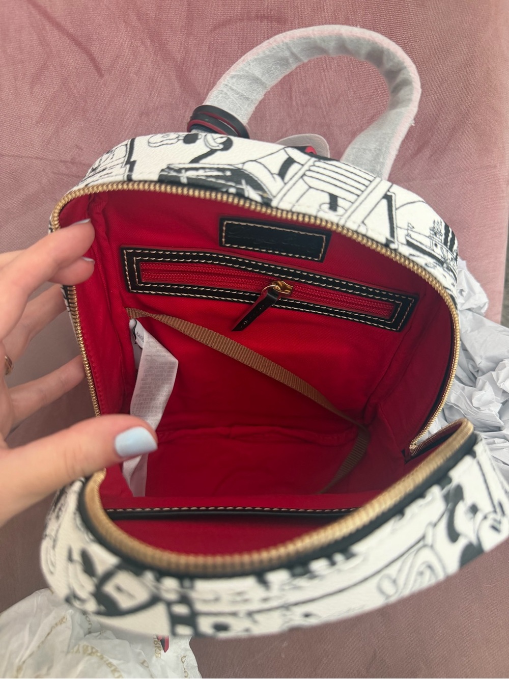 Disney Dooney and Bourke Black & White Cartoon Print Mini Backpack with Red Trim - Picture 6 of 6